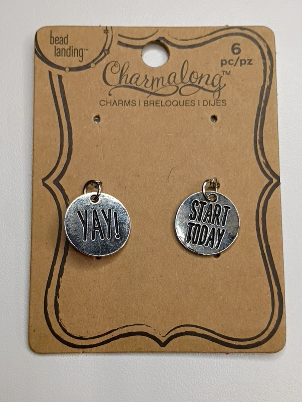 Silver 'YAY!' and 'Start Today' Round Charm Set